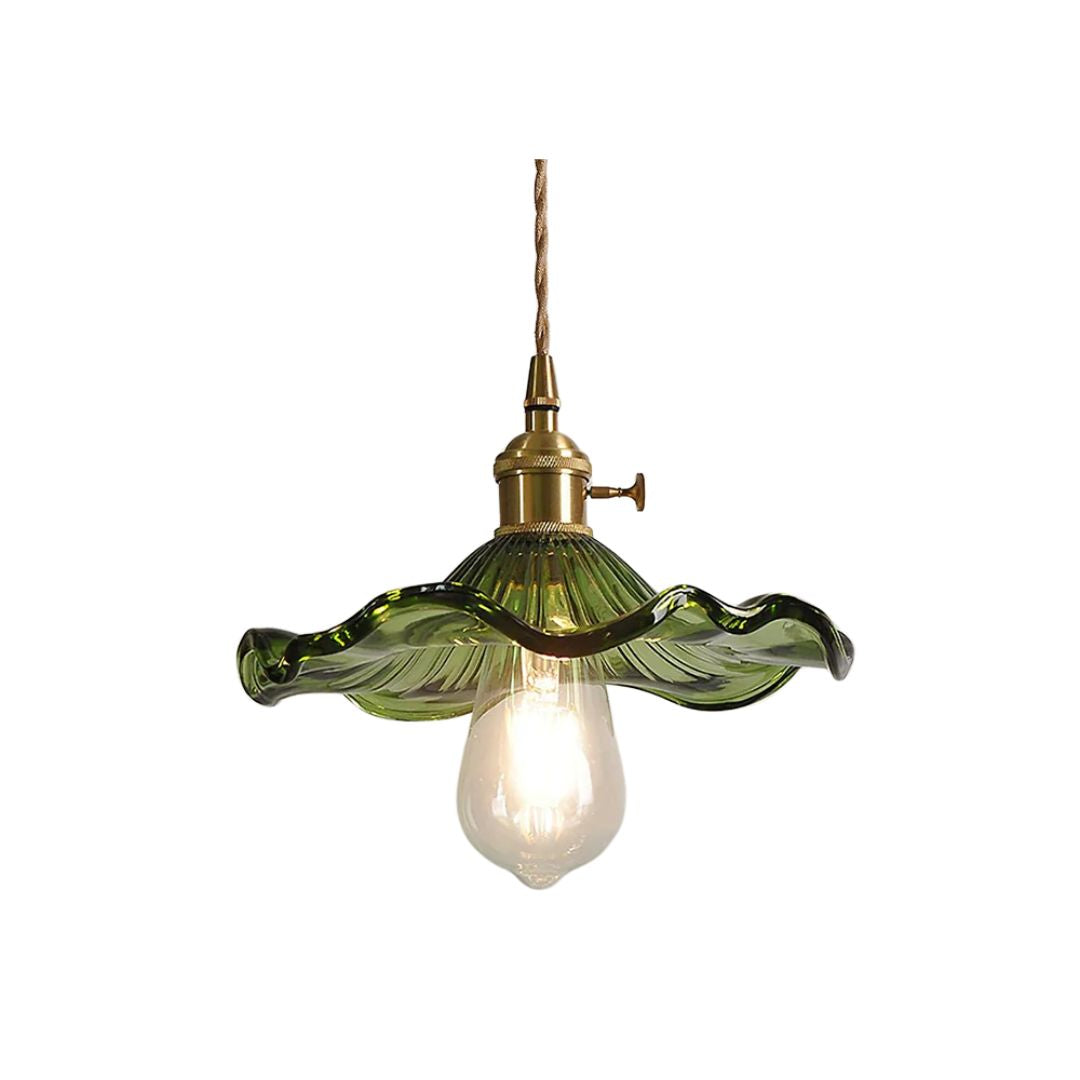 Pendant Light Glass Brass Flower Shade 23.0 cm Green Dining Room Bedroom Hanging Ceiling Lamp Retro Vintage Decorative | Thomler