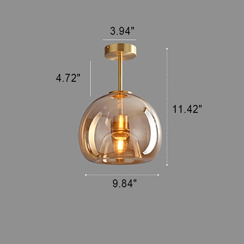 Semi-Flush Mount Light Glass Iron 9.8 in x 11.4 in Smoke Gray Hallway Living Room Bedroom Modern Lighting Fixture | Thomler