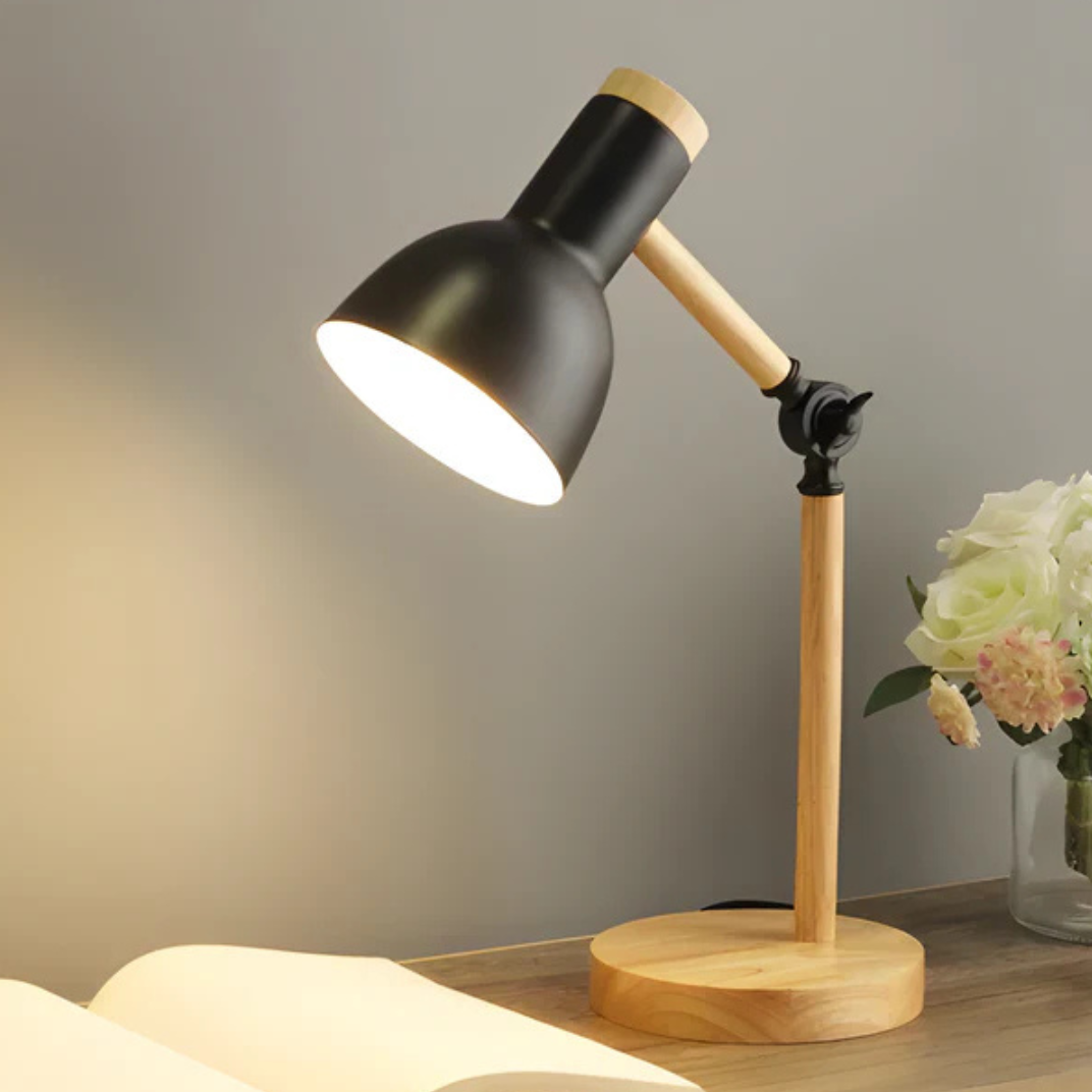 Pivoting LED Desk Lamp with Wood Base & Metal Shade – Directional Task Lighting for Home Office | Thomler