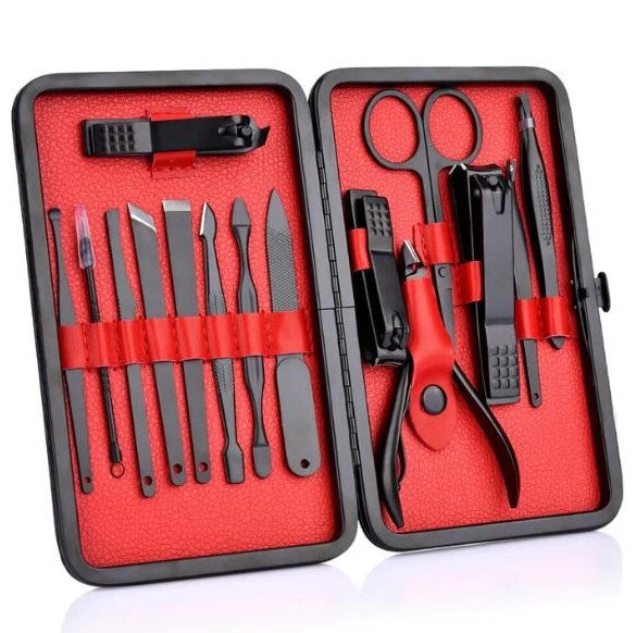 Stainless Steel Nail Care Kit 15-Piece with Portable Travel Pouch for Manicure Pedicure Grooming at Home or on the Go | Thomler