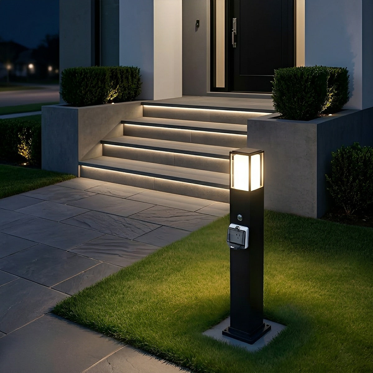 Dual-Purpose Bollard Stake Fixture with Integrated Power Socket for Yards & Gardens | Thomler