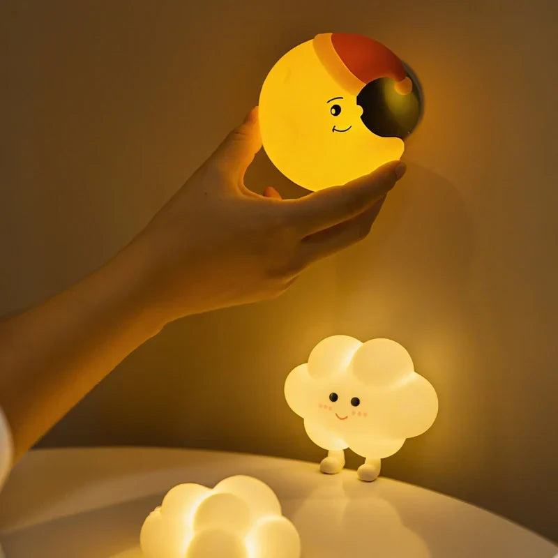 Kids Night Light LED Lamp Star Moon Cloud Rechargeable USB Cordless Bedside Nightlight Nursery Baby Toddler Room Decor 3 Brightness Levels | Thomler
