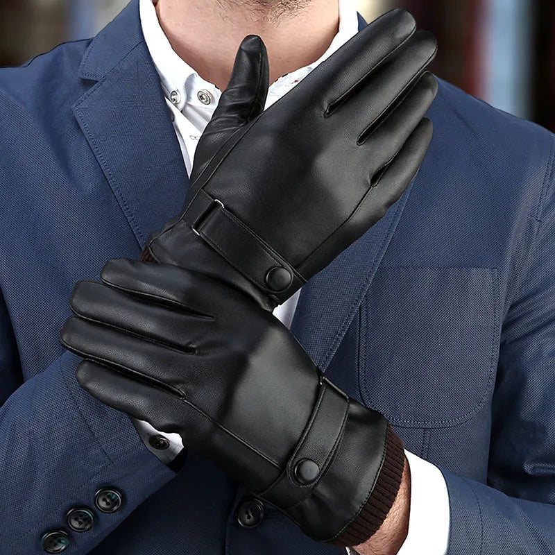 Genuine-Feel Synthetic Driving Gloves with Smartphone Fingertips for Men – Cold Weather Hand Protection | Thomler