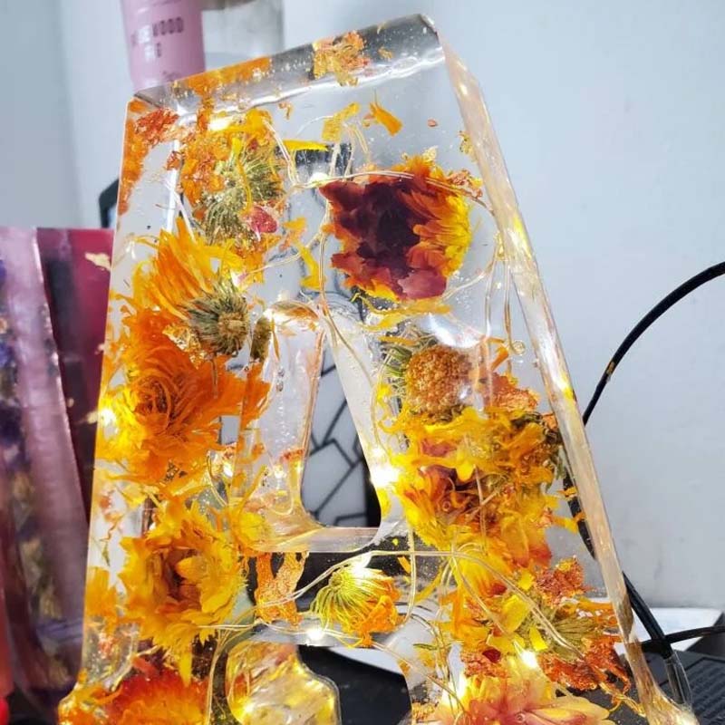 LED Letter Night Light with Real Dried Flowers in Resin – Personalized Illuminated Décor Accent for Bedroom, Nursery & Living Room | Thomler