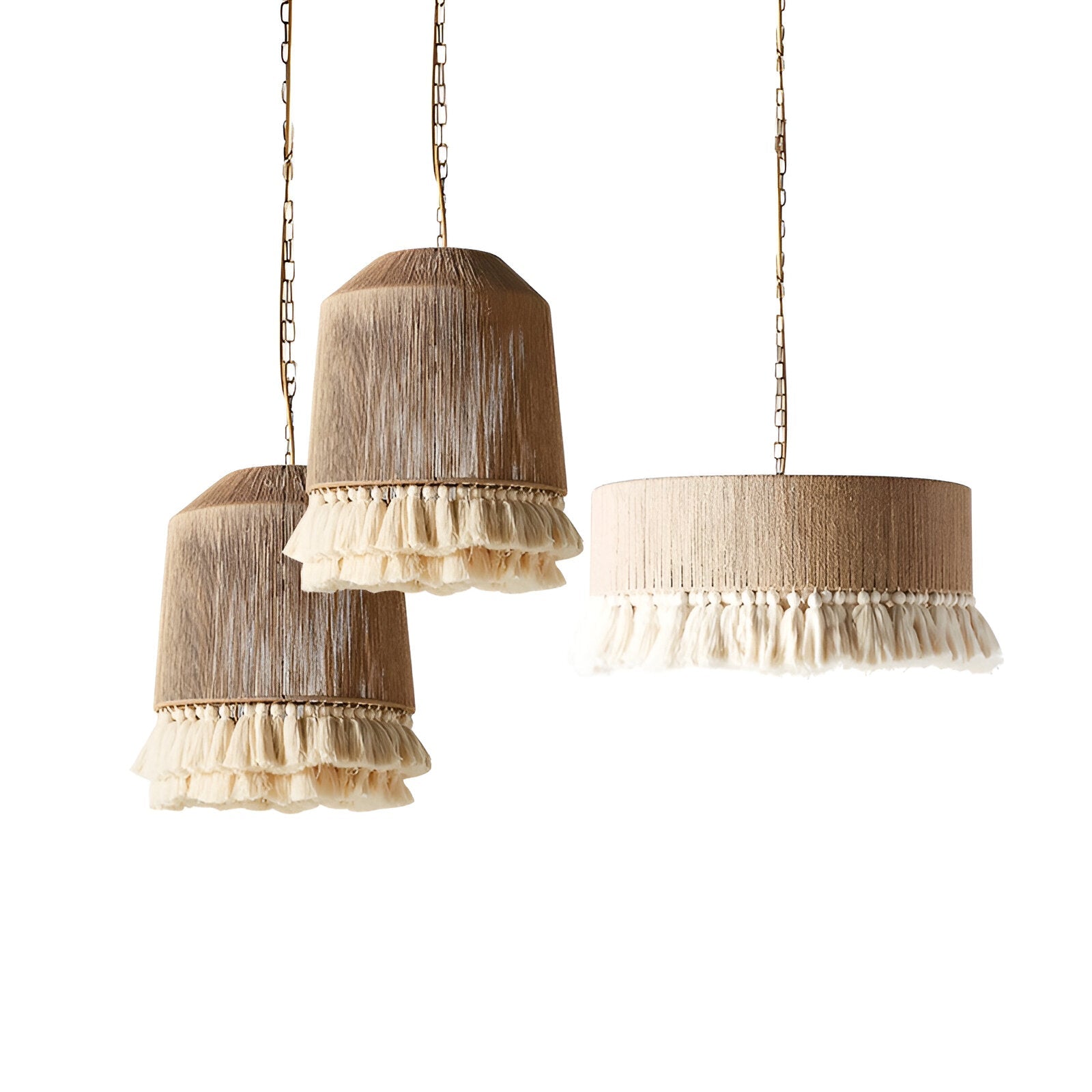 Pendant Light Hemp Rope 19.7 in Bohemian Beige Dining Room Bedroom Tassel Hanging Ceiling Lamp Woven Fabric Shade Ambient Lighting | Thomler