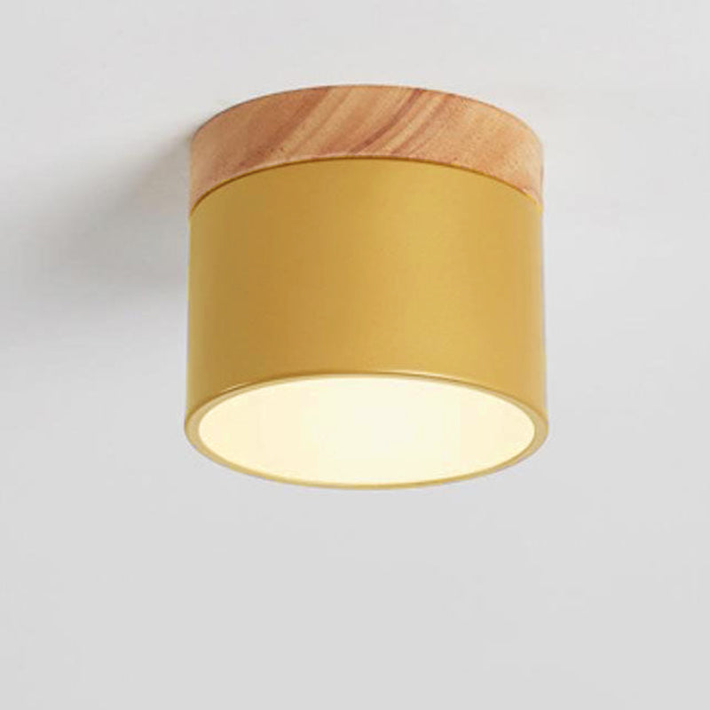 Flush Mount Ceiling Light Iron Solid Wood PVC 3.94 in Modern Hallway Living Room Bedroom 7W 700lm LED Adjustable Color Temperature White Black Pink Blue Green Gray Gold | Thomler