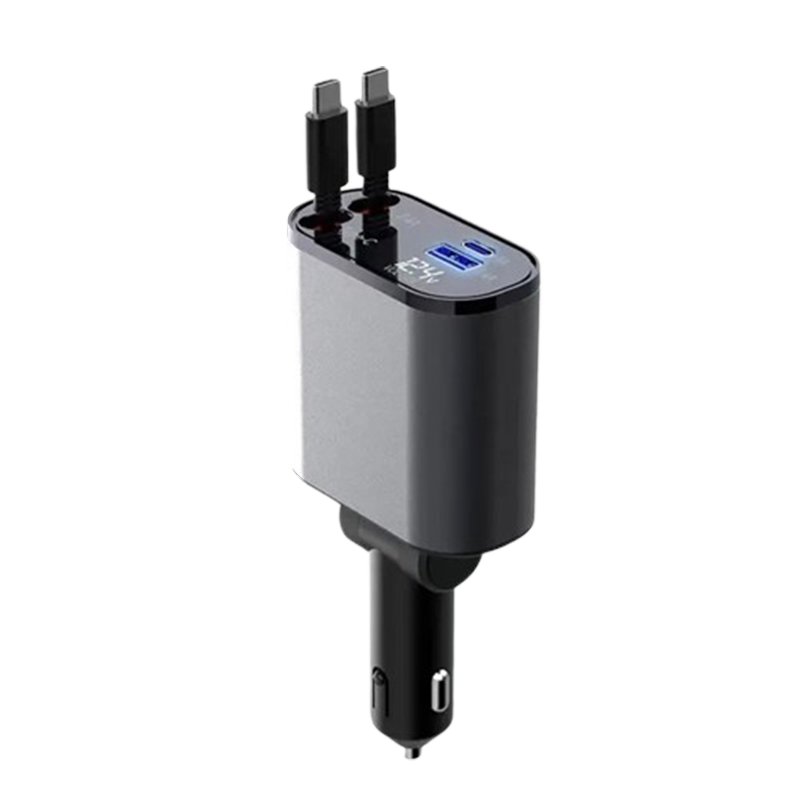 Retractable Car Charger with Dual Ports – Fast Charging Cable for iPhone & Android – 31 in Auto-Rewind USB Adapter | Thomler