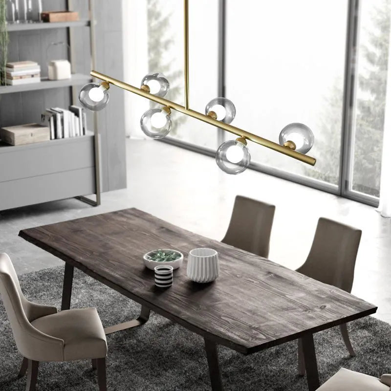 Kitchen Island Overhead Fixture with Textured Glass Globes 5 or 6 Heads Hanging for Dining Room | Thomler