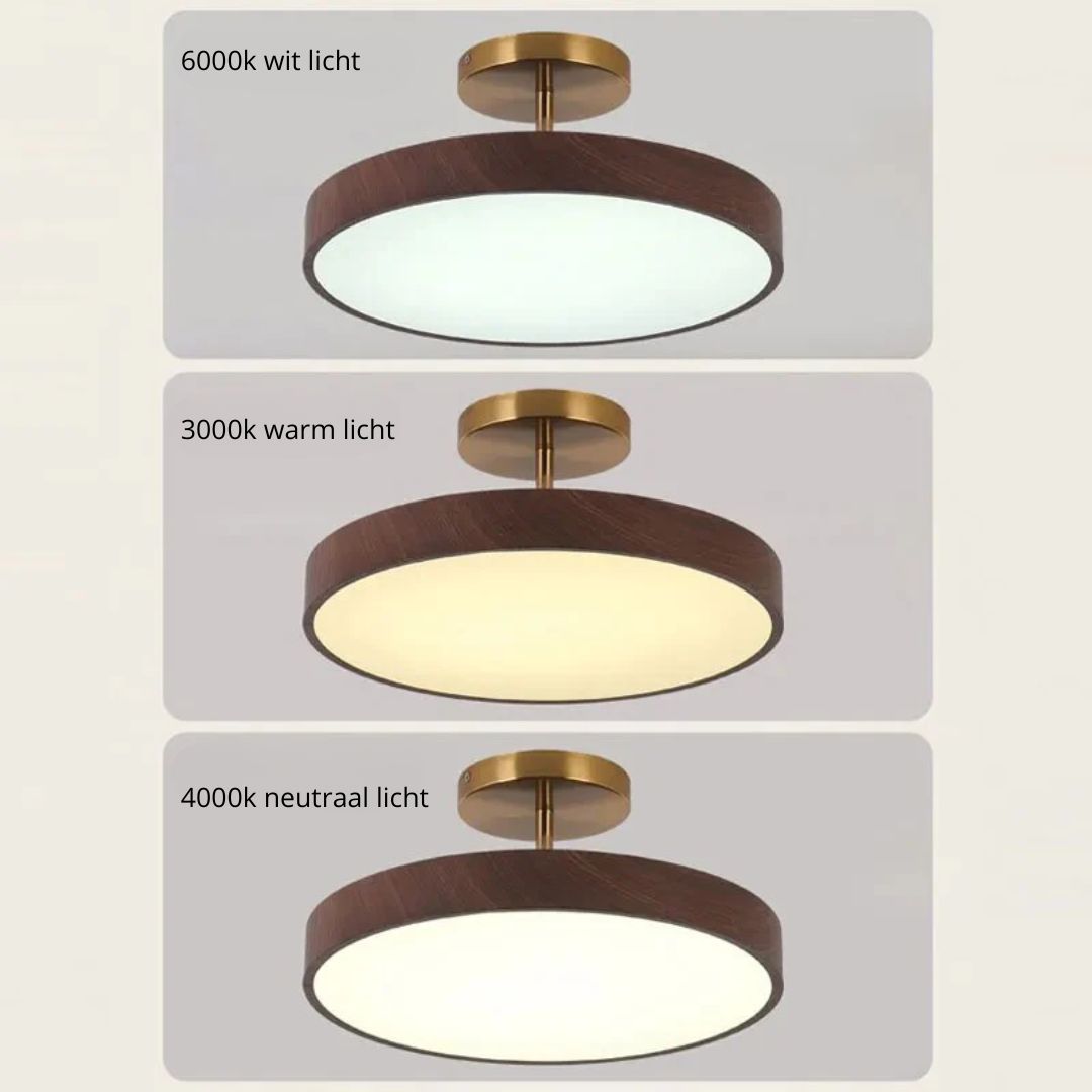 Flush Mount Ceiling Light with Wood Grain Finish & Gold Frame – Modern Scandinavian Design for Living Room, Bedroom & Dining Room | Thomler