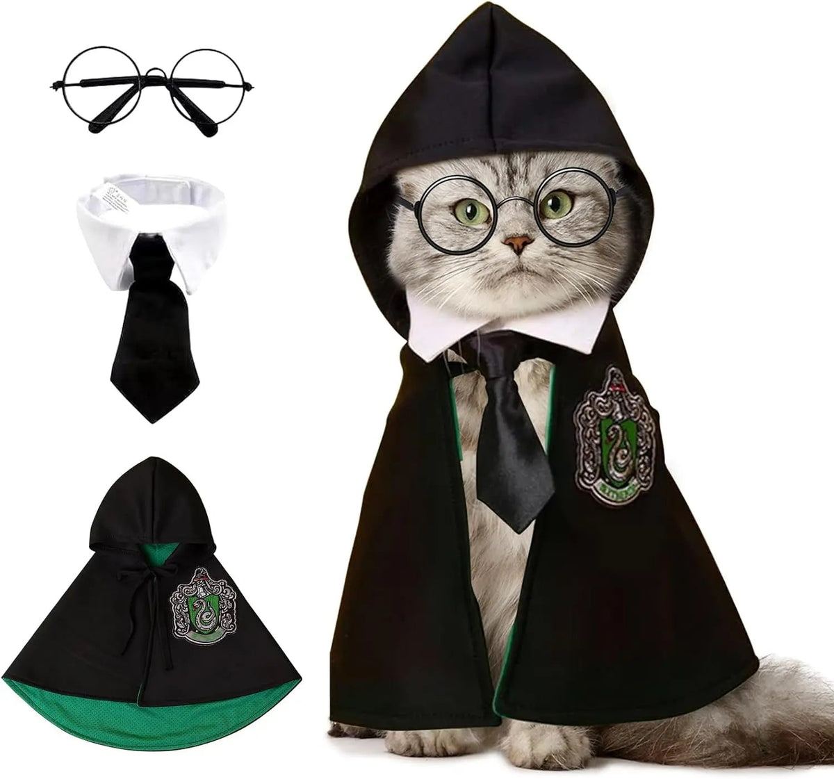 Wizard Robe Outfit for Dogs and Cats with Spectacles & Bow Tie – Spooky Season Dress-Up Accessories | Thomler