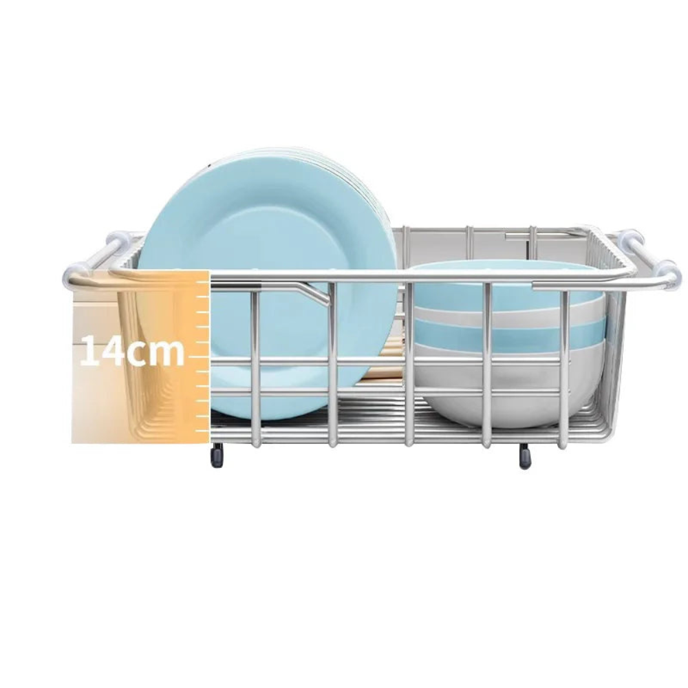 Expandable Over-Sink Dish Rack – Adjustable Width Steel Storage Organizer for Countertops & Kitchens | Thomler