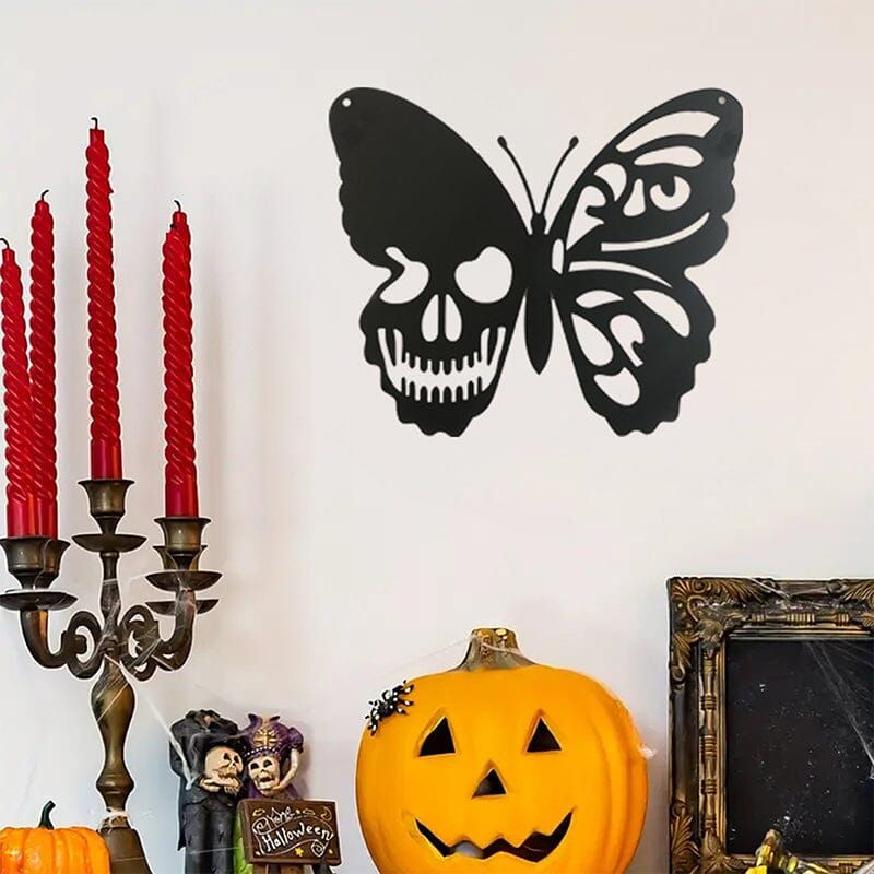 Butterfly Skull Art – Gothic Outdoor Ornament, Recycled Steel Garden Sculpture for Patio & Living Room | Thomler