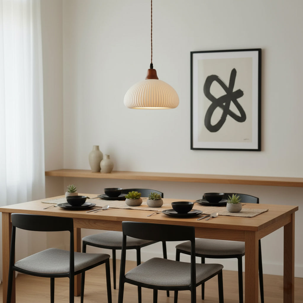 Pendant Light Ceramic 9 in White Dining Room Kitchen Island Hanging Lamp Adjustable Height | Thomler