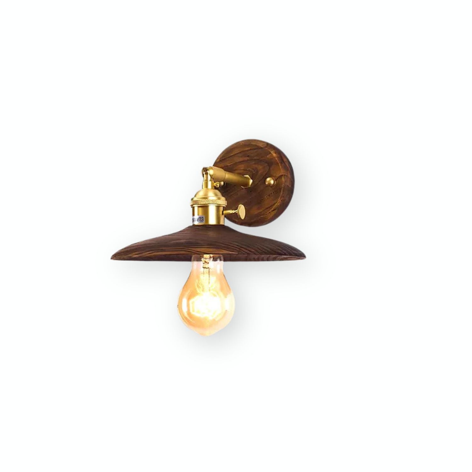 Wall Lamp Walnut Wood 20.0 cm Brass Living Room Bedroom Hallway E27 Round Japandi Scandinavian Indoor Lighting | Thomler
