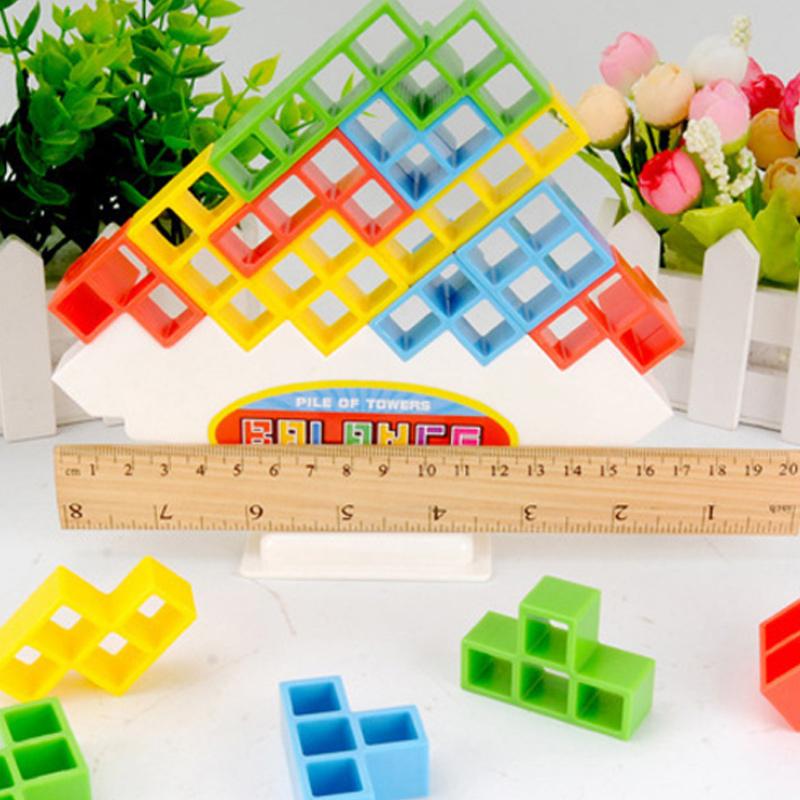 Wooden Stacking Tower Game for Kids - Tumbling Block Balance Challenge with Colorful Tetris Shapes for Toddlers & Children Ages 3+ | Thomler