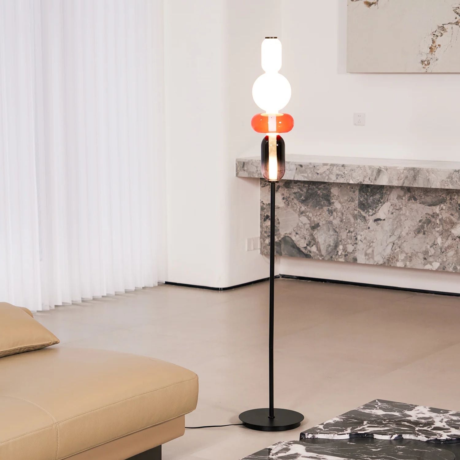 Floor Lamp Hand Blown Glass LED 160.0 cm Red White Black Living Room Decorative Standing Light Modern Sculptural Accent | Thomler