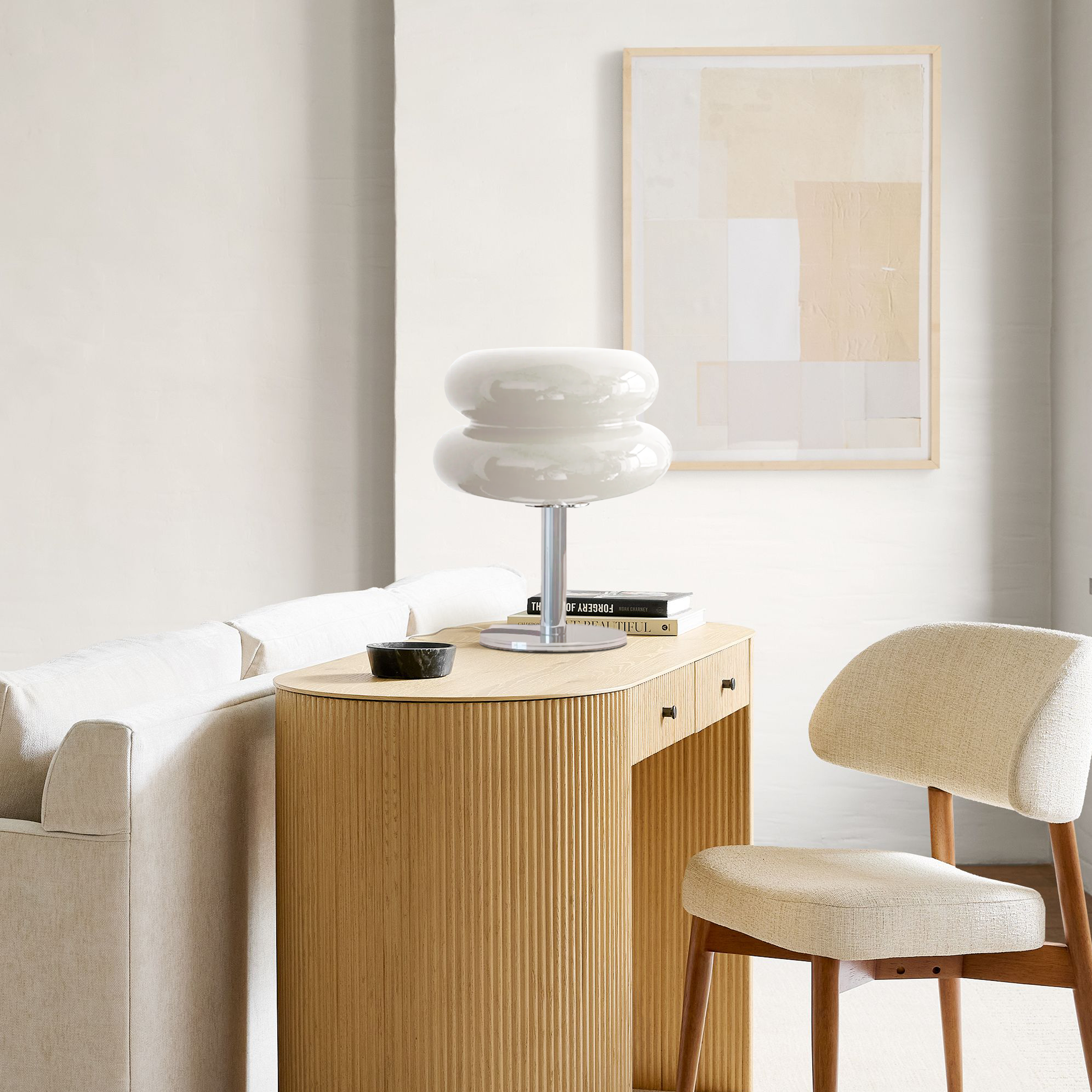 Table Lamp Glass 10 in White Jade Minimalist Bedroom Desk Accent Light | Thomler