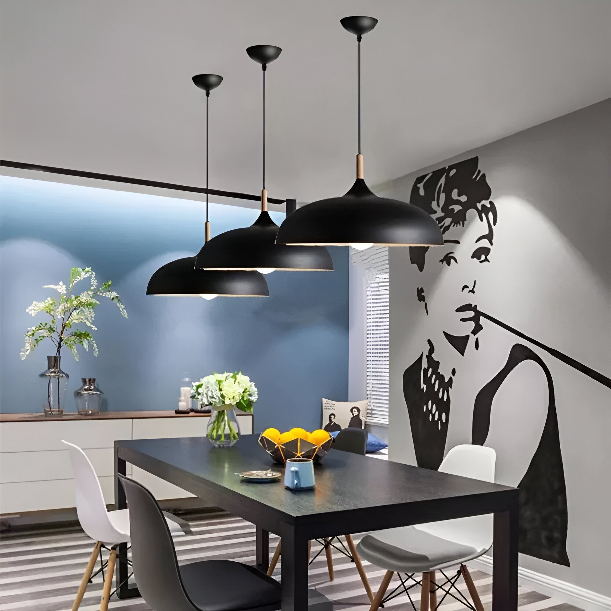 Pendant Light Wood Iron Shade Ø35.0–60.0 cm Dining Room Kitchen Island Japandi Scandinavian Hanging Ceiling Lamp E27 | Thomler