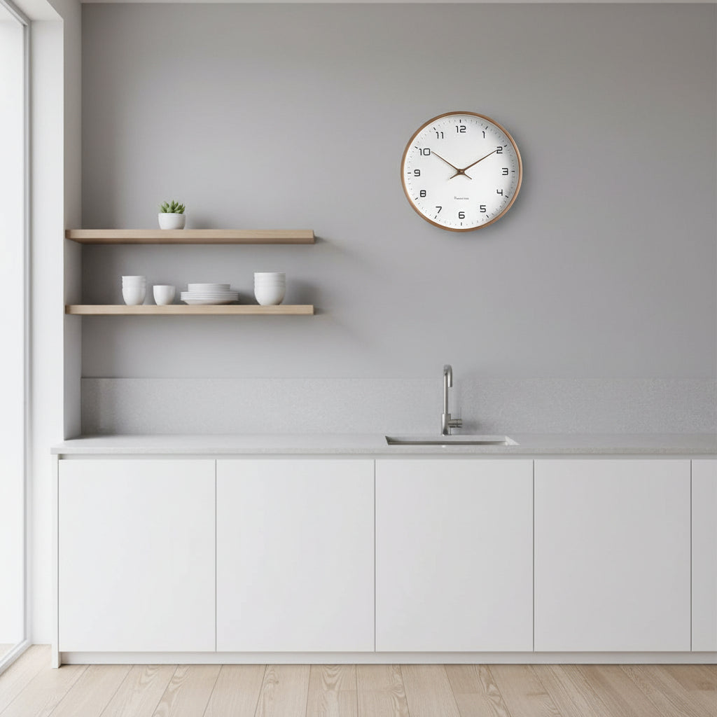 Wood Wall Clock Silent Quartz Movement Minimalist Scandinavian Style for Living Room Bedroom Office Natural Grain Finish | Thomler