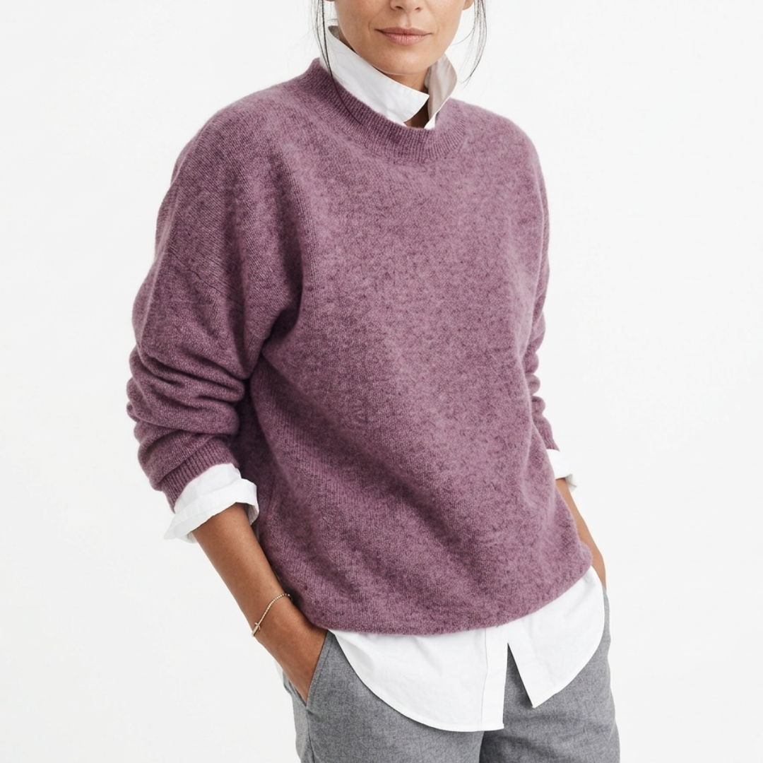 Women's Relaxed Pullover Sweater in Soft Polyester – Crew Neck Long Sleeve Casual Top for Everyday Comfort & Layering Year-Round | Thomler