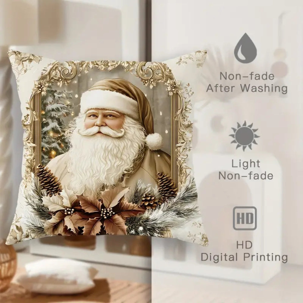 Holiday Throw Pillow Covers Set | Festive Velvet Decorative Cases with Santa, Reindeer & Tree Designs | 18x18 Inch Soft Zippered Cushion | Thomler