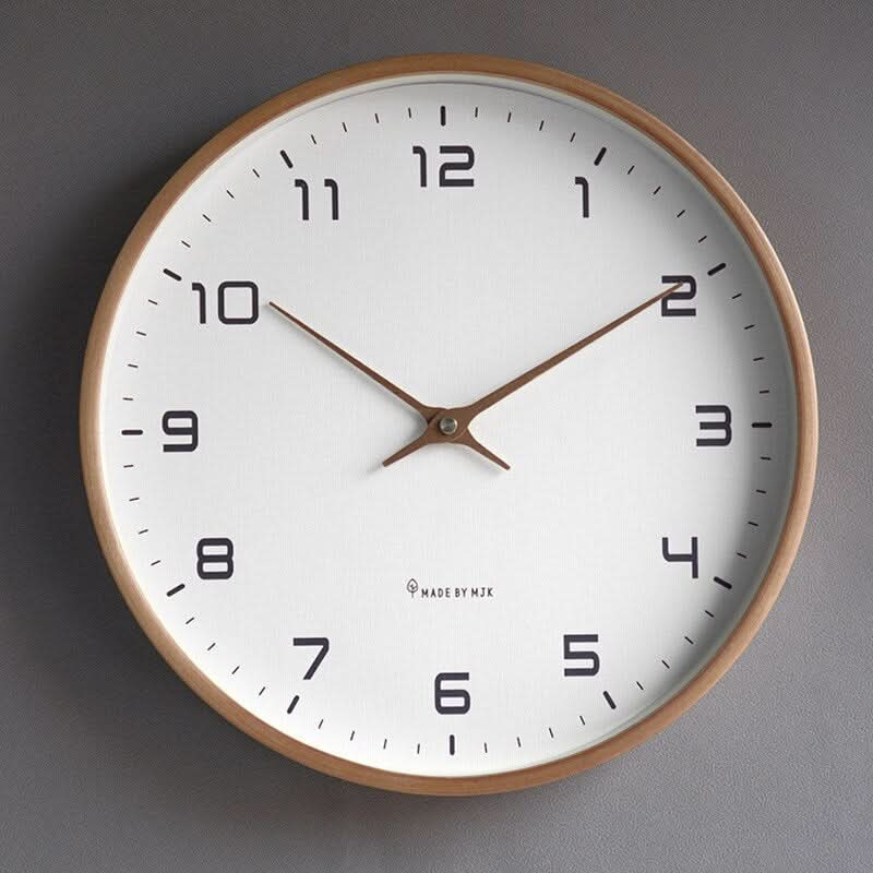 Wood Wall Clock Silent Quartz Movement Minimalist Scandinavian Style for Living Room Bedroom Office Natural Grain Finish | Thomler