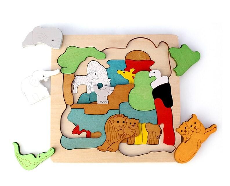 Multi-Layer Animal Puzzle for Toddlers – Wooden Montessori Toy for Fine Motor Skills & Shape Learning | Thomler