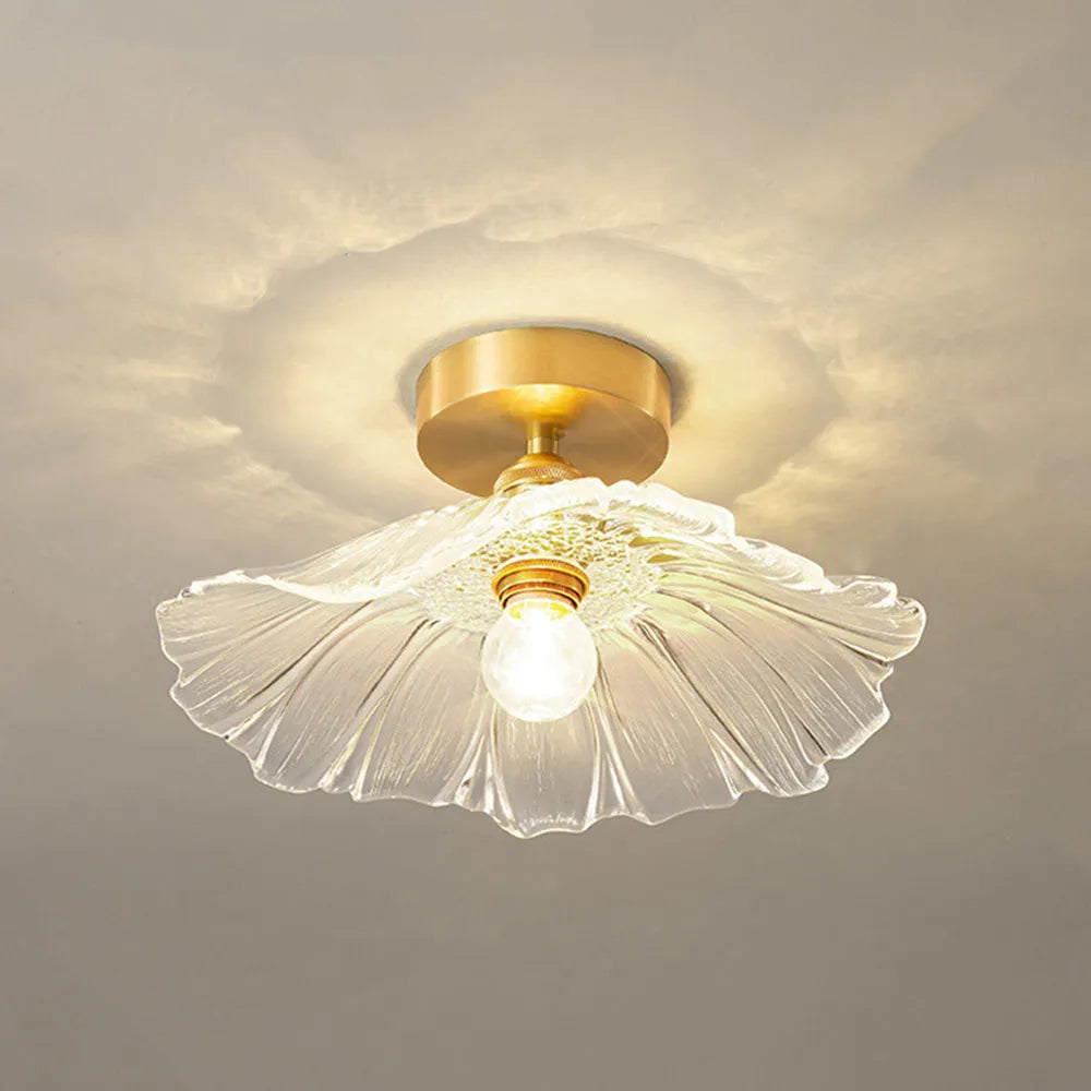 Floral Glass Pendant or Flush Mount Light – Vintage Brass Accent Fixture for Dining Room, Bedroom | Thomler