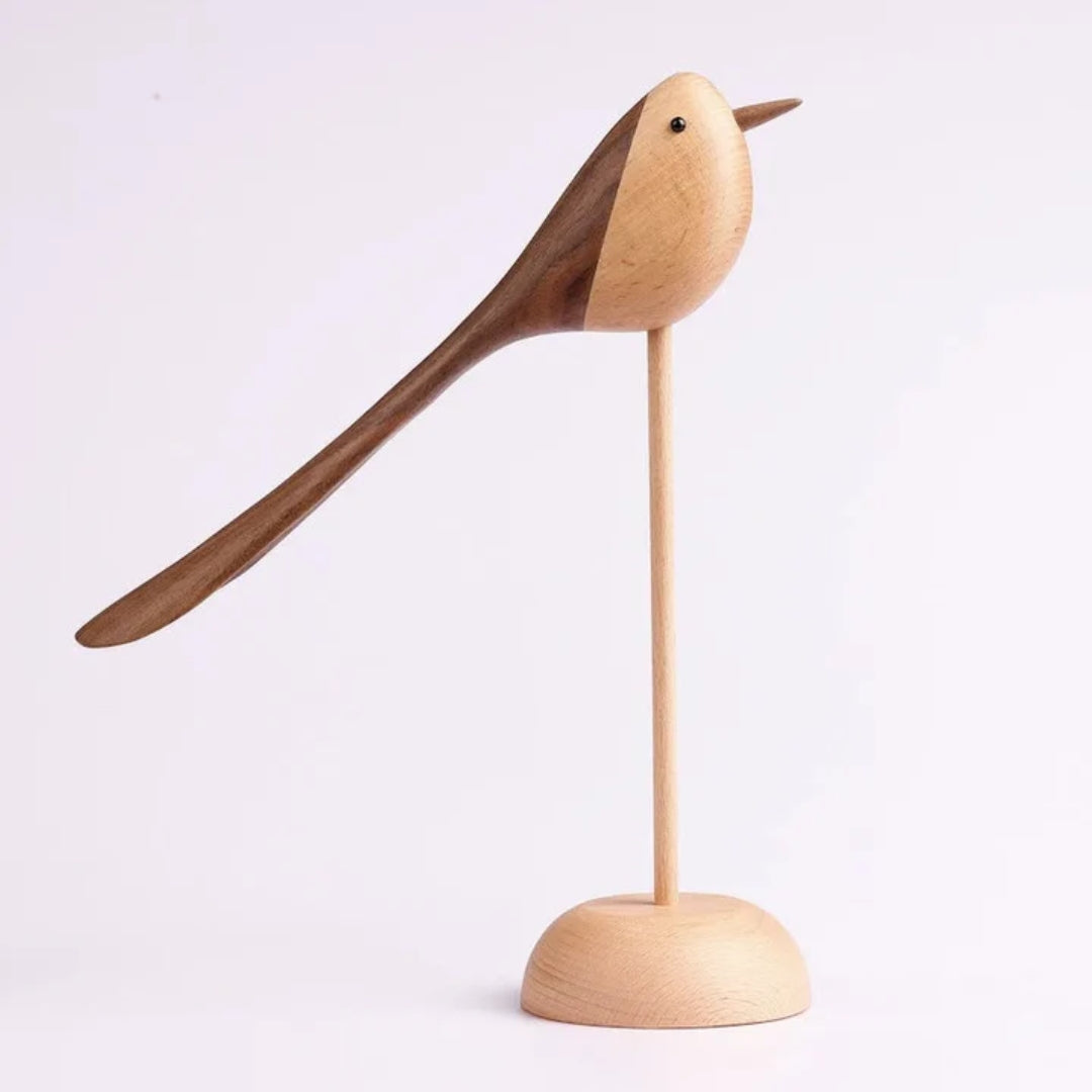 Handcrafted Wooden Bird Sculptures Set of 2 Decorative Figurines Modern Redwood Accent Pieces for Living Room Bedroom Office Mantel | Thomler