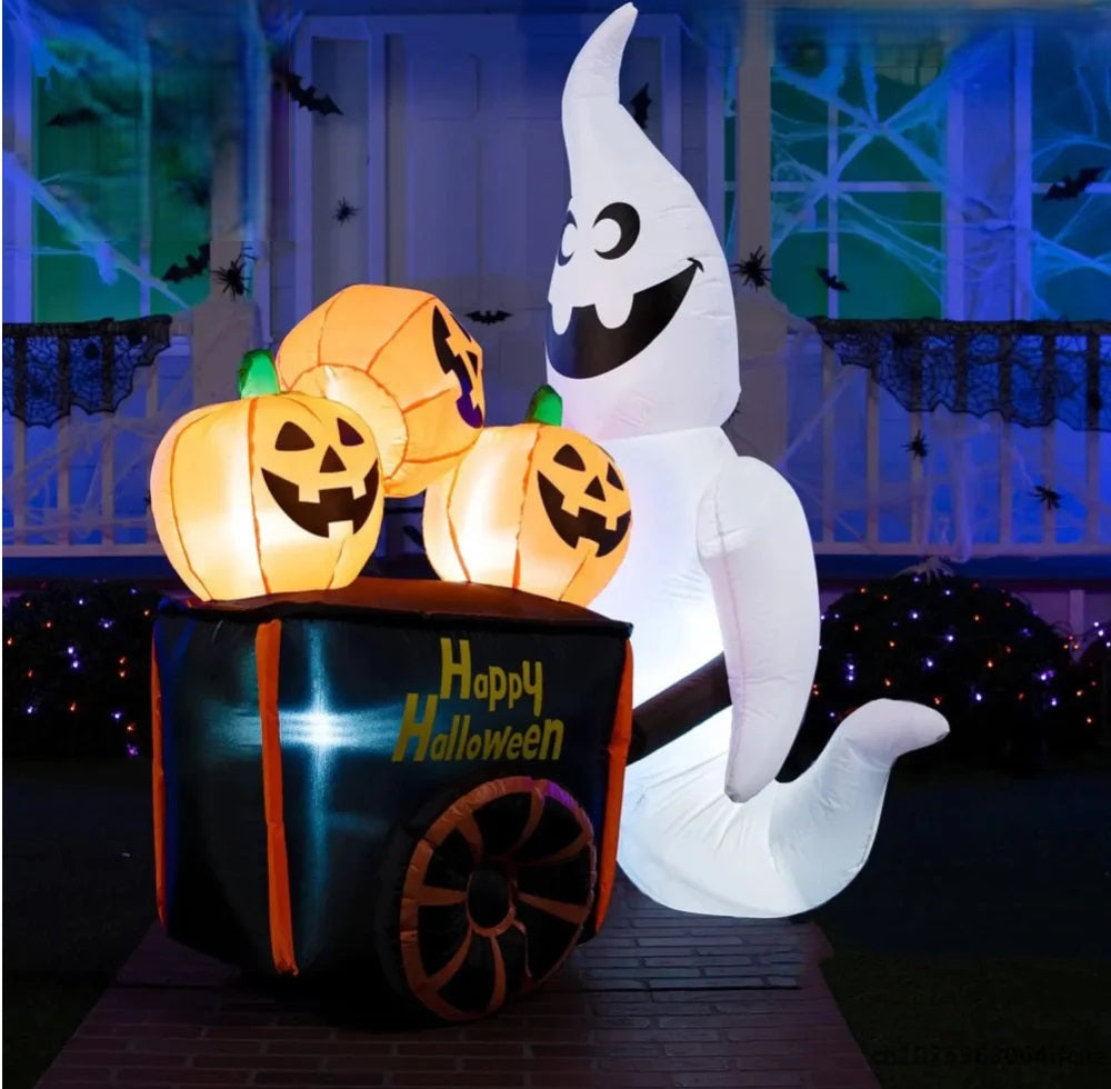 6 ft Spooky Phantom & Harvest Wagon Light-Up Yard Figure – Self-Inflating Outdoor Display for Fall Festivities | Thomler