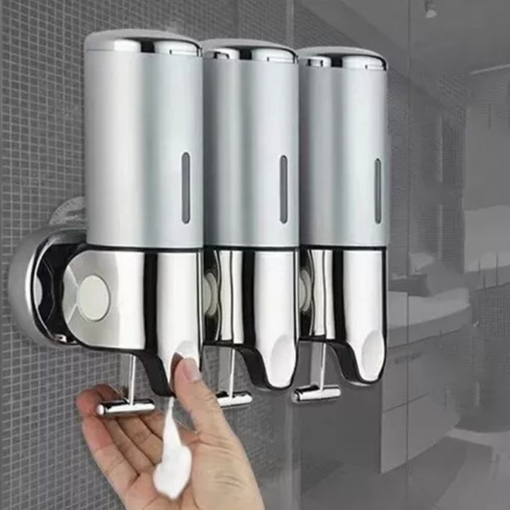 Wall Mount Soap Dispenser with Push Pump - Stainless Steel Liquid Holder for Shampoo, Lotion & Hand Wash in Bathroom, Kitchen, Shower | Thomler