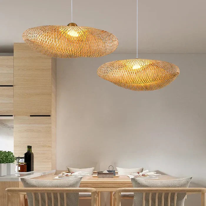 Handwoven Rattan Pendant Light Fixture Natural Woven Ceiling Lamp Rustic Farmhouse Hanging Light for Dining Room Kitchen Island Boho Home | Thomler