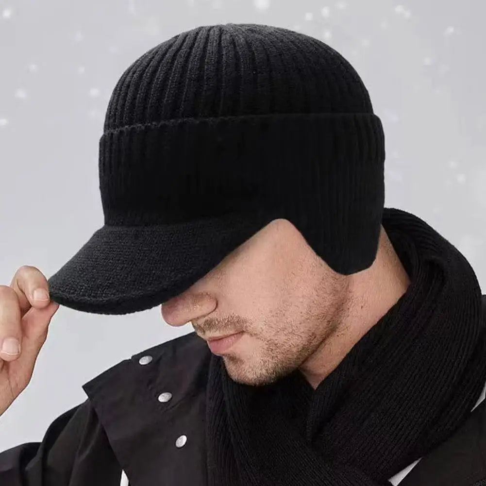 Insulated Beanie with Ear Flaps and Brim for Men – Fleece-Lined Outdoor Cap for Cold Weather | Thomler