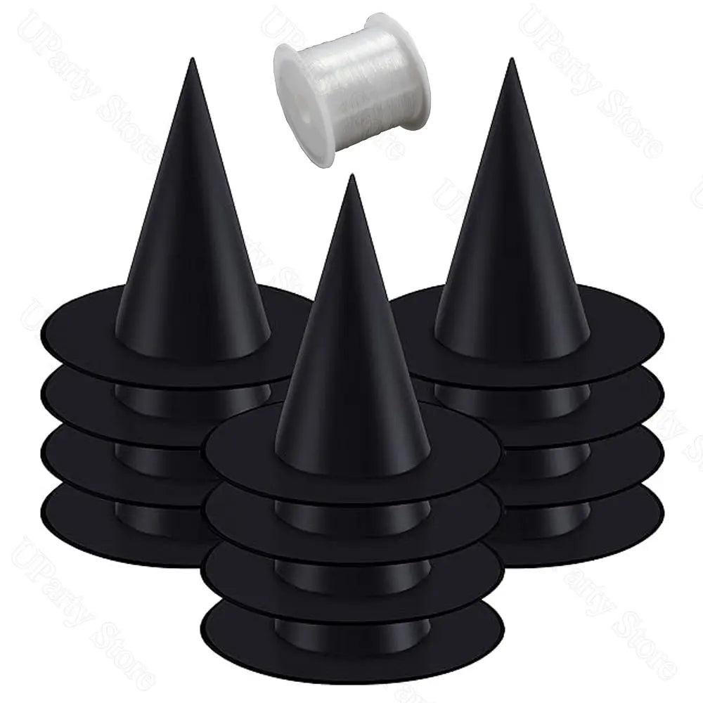 Suspended Sorceress Hat Decorations – String-Ready Black Cone Hats for Front Porch & Halloween Party Decor | Thomler