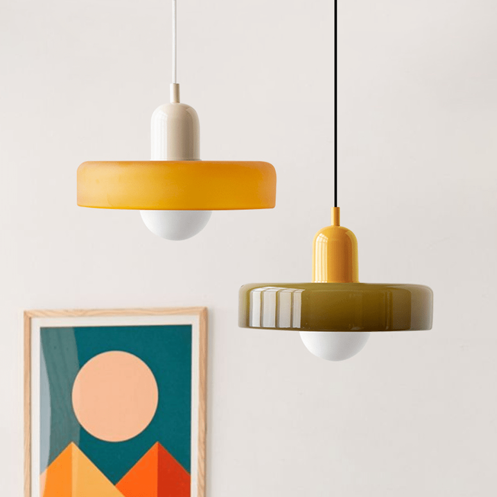 Art Glass Dome Pendant Light Fixture with Adjustable Cord for Kitchen Island Dining Room Bedroom | Modern Round Ceiling Hanging Lamp | Thomler