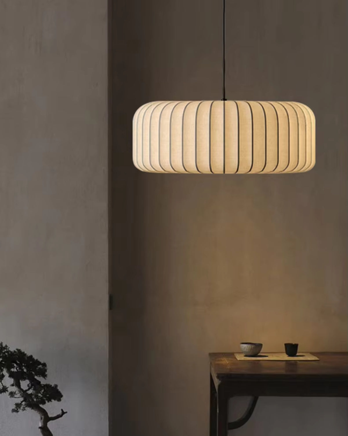 Pendant Light Stretch Fabric 55.0 cm (21.7") Neutral Dining Room Minimalist Japandi Hanging Ceiling Lamp E27 | Thomler