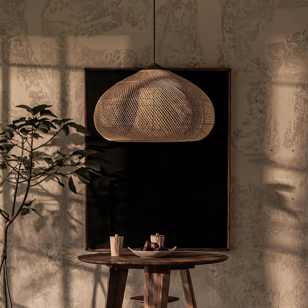 Pendant Light Rattan Handwoven E26 Boho Dining Room Kitchen Island Hanging Ceiling Fixture | Thomler