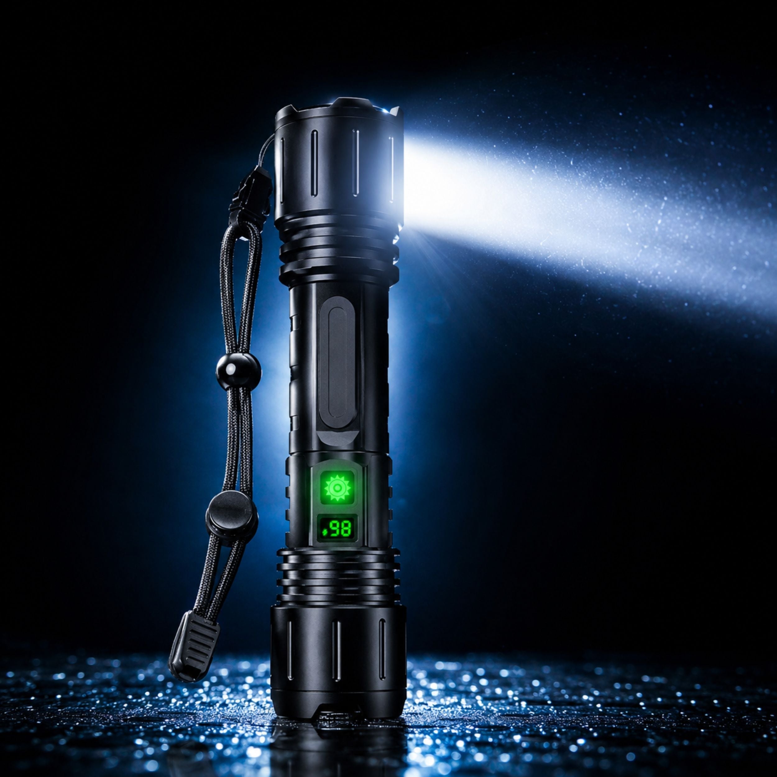 Heavy-Duty LED Flashlight with Power Bank Function, 5-Mode Zoomable Beam, Rechargeable 5000mAh Battery, Waterproof Aluminum Body for Camping | Thomler