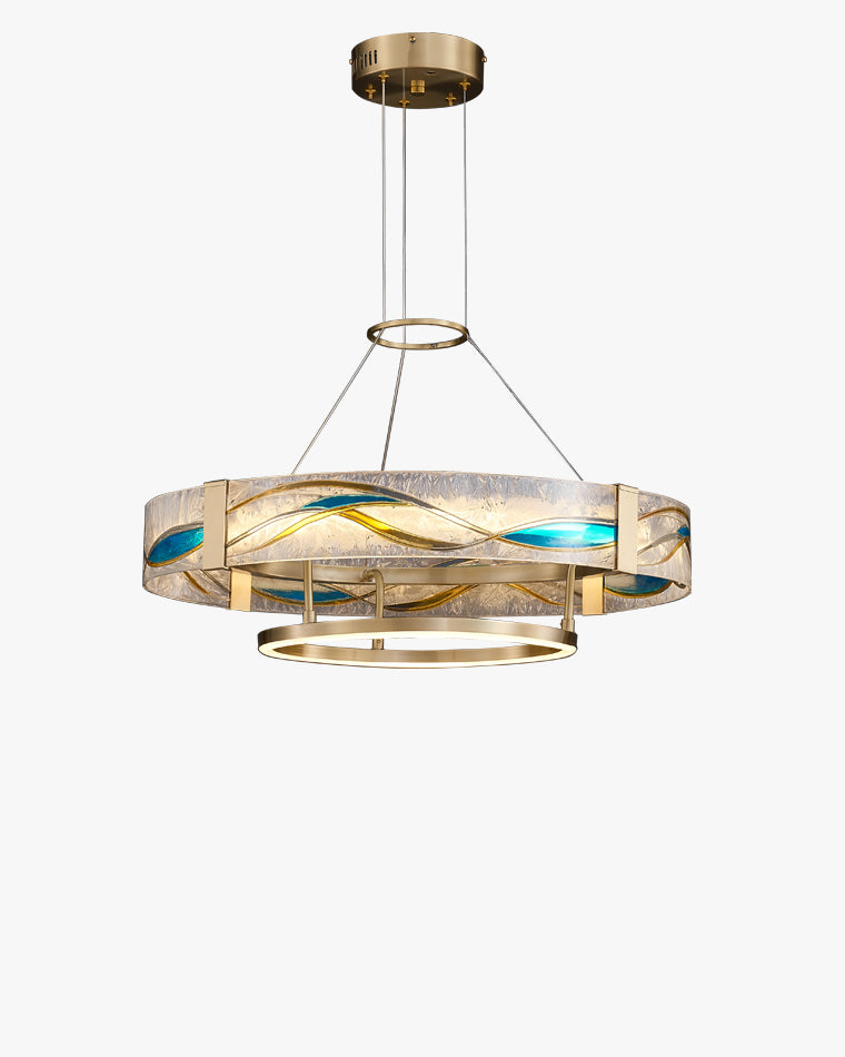 Chandelier Glass Brass 17.7 in Adjustable LED Dining Room Living Room Lighting Fixture | Thomler