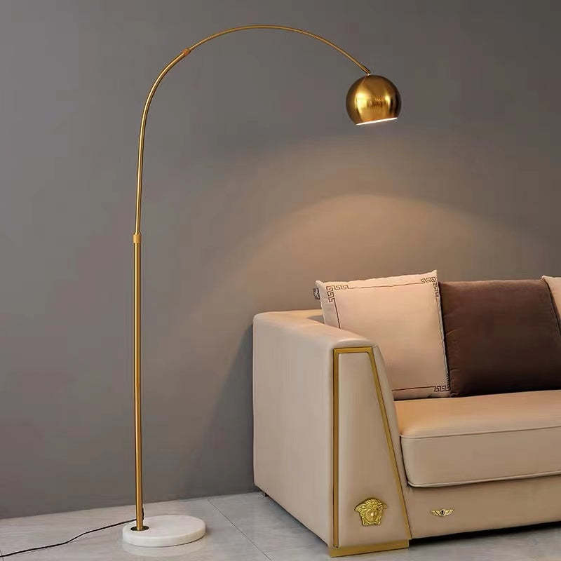 Floor Lamp Metal Arc 177.0 cm (69.7") Yellow Living Room Reading Light E27 Retro Globe Shade Standing Lamp | Thomler