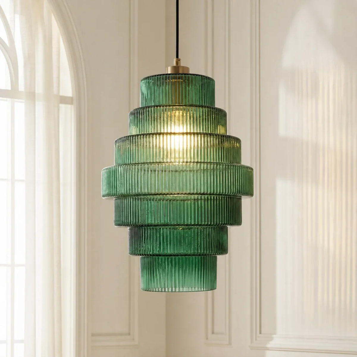 Vintage Layered Glass Ceiling Lamp with Textured Ridges – Statement Hanging Fixture for Dining Rooms, Kitchens & Bedrooms | Thomler