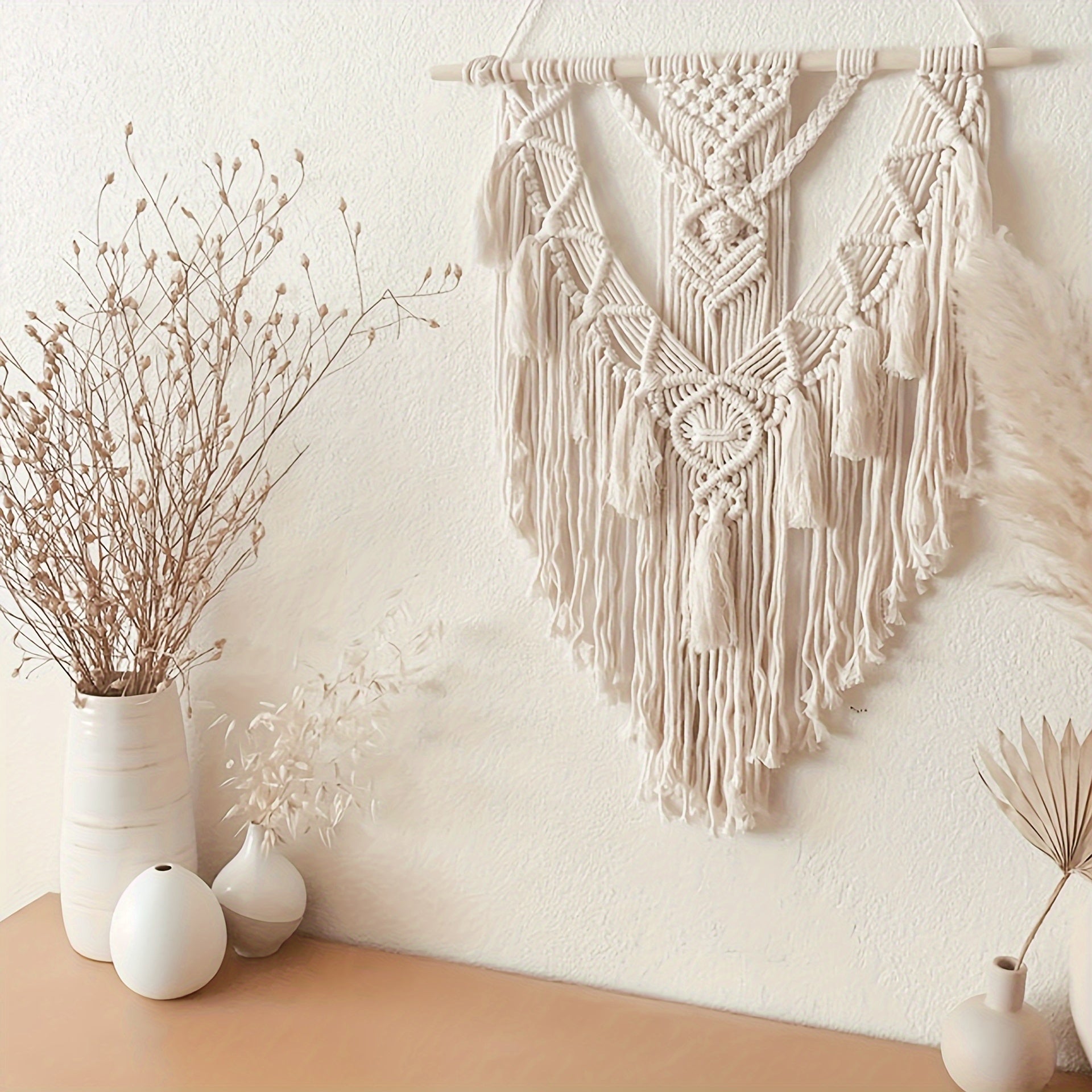 Woven Fiber Wall Art with Geometric Knotwork and Fringe for Living Room & Bedroom Decor | Thomler