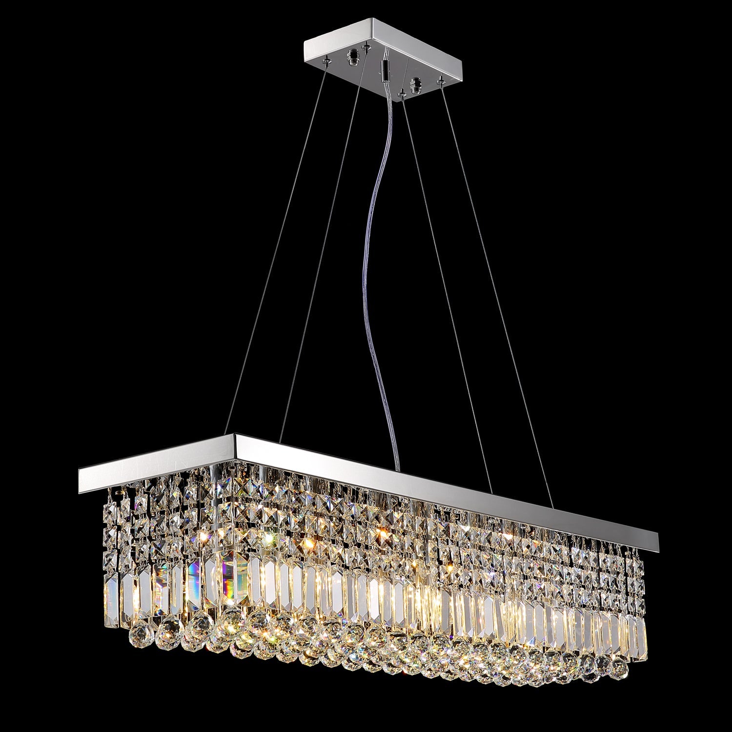 Linear K9 Glass Drop Ceiling Light Fixture for Dining Room & Kitchen – Chrome Finish | Thomler