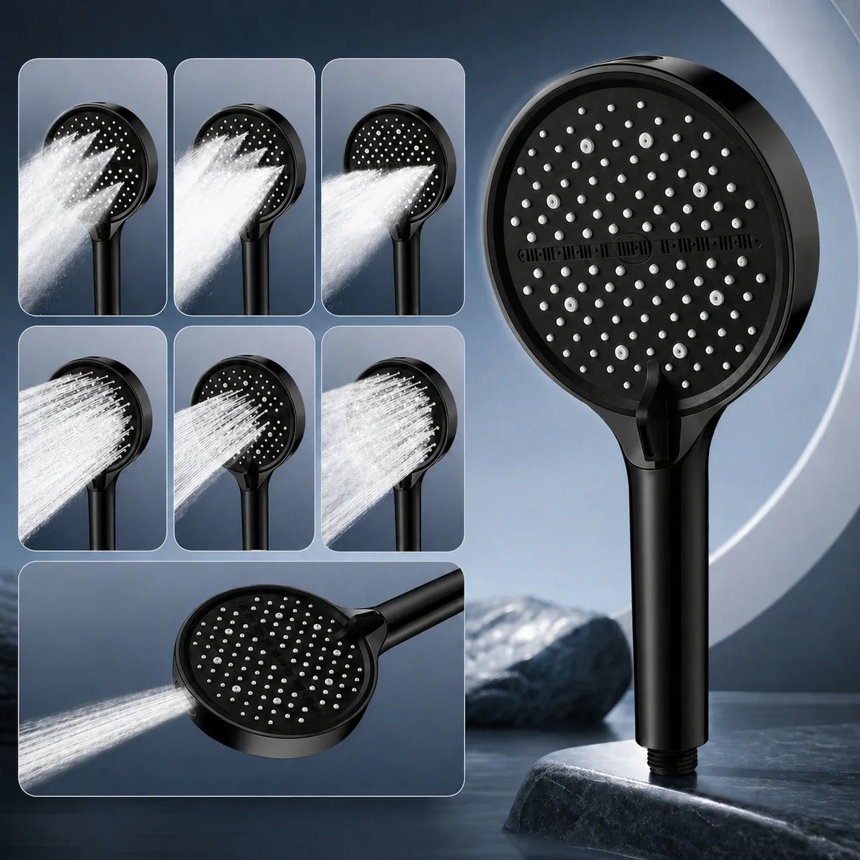 Handheld Shower Head with 7 Spray Settings, High Pressure Chrome Rainfall Showerhead for Bathroom, Adjustable Water Flow Wand for Low | Thomler