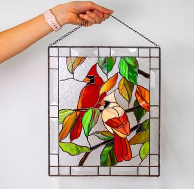 Stained Glass Window Cling Sun Catcher Panel for Indoor Outdoor Wall Decor, Acrylic Light Prism Art with Hummingbird Cardinal Butterfly | Thomler
