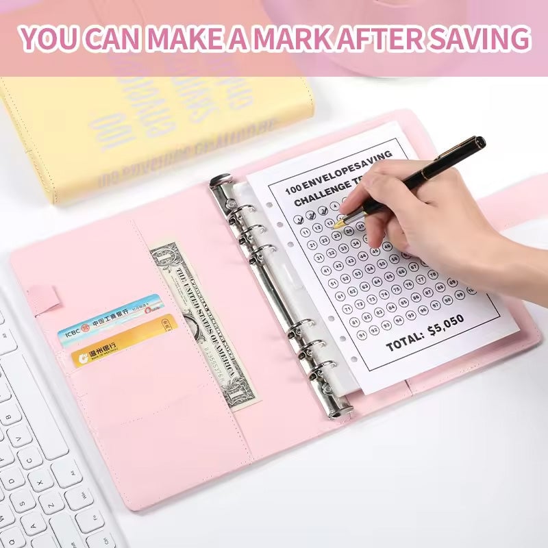 100-Envelope Money Saving Binder with Cash Envelopes for Budget Tracking & Financial Goals | PU Leather Organizer for Home Finance | Thomler