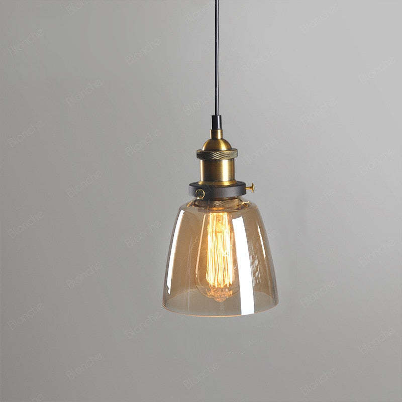 Industrial Glass Hanging Lamp Metal Frame Adjustable Drop Fixture for Kitchen Dining Living Spaces Clear Amber Smoke | Thomler