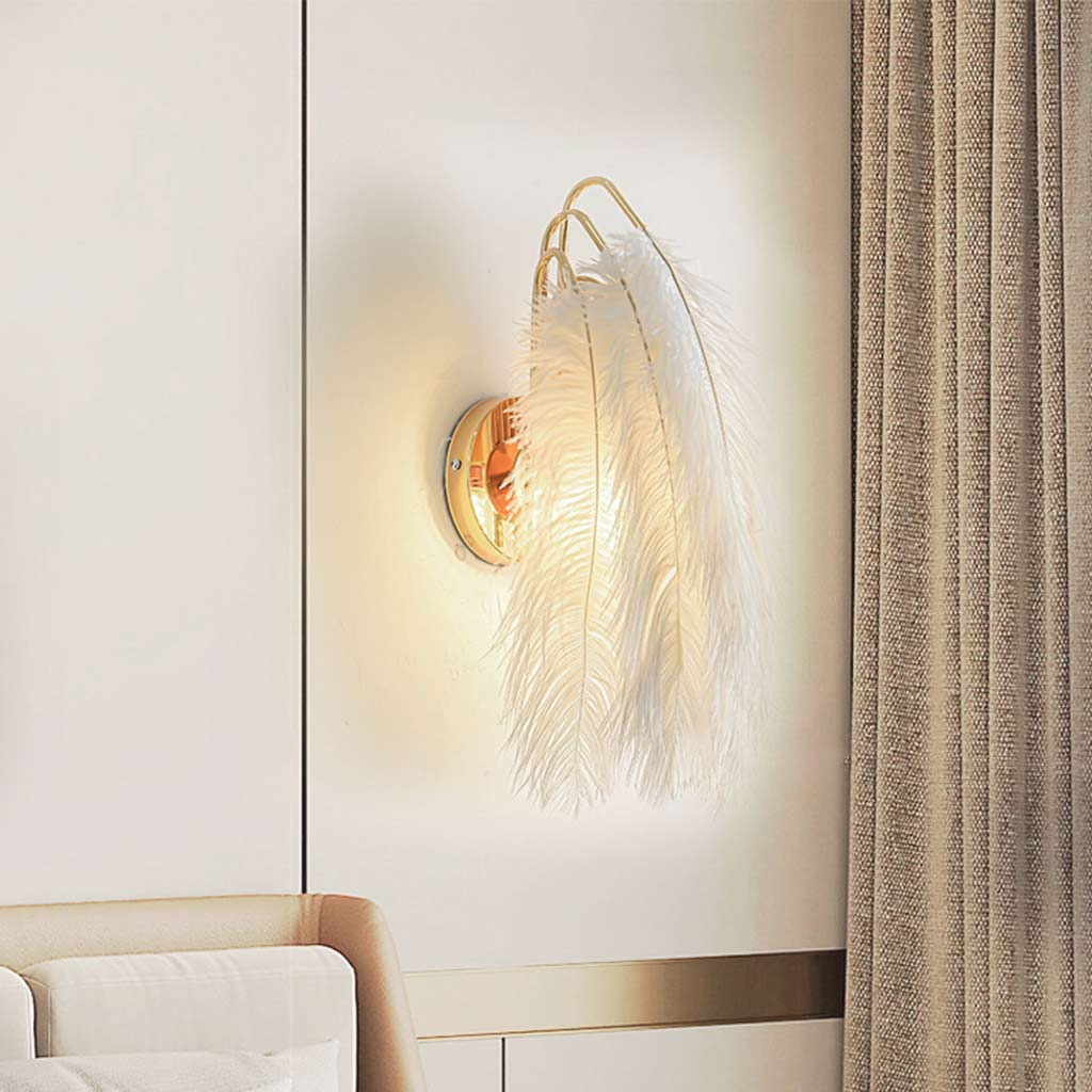 Wall Lamp Ostrich Feather 9.1 in White Bedroom Living Room Decorative Soft Light Fixture Modern Nordic Minimalist Lighting | Thomler
