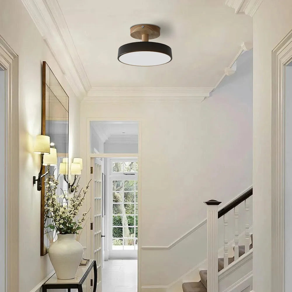 Wooden Ceiling Light with Soft Pastel Shade – Compact Flush Mount LED for Bedroom, Entryway & Small Living Space | Thomler