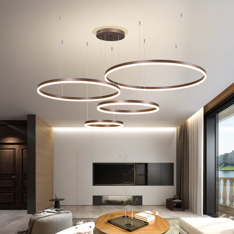 Tiered Ring Pendant Light Modern Metal Circular Chandelier for Dining Room Living Room Bedroom Kitchen Island Adjustable Height LED | Thomler